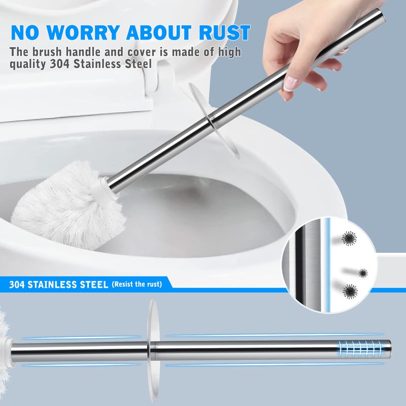 IXO Toilet Brush and Holder  2 Pack Toilet Brush with 304 Stainless Steel Long Handle  Toilet Bowl Brush for Bathroom Toilet-Ergonomic  Elegant Durable (White) - Image 4